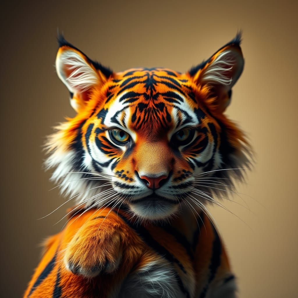 Confident Furry Tigeress in Vibrant Close-Up Portrait
