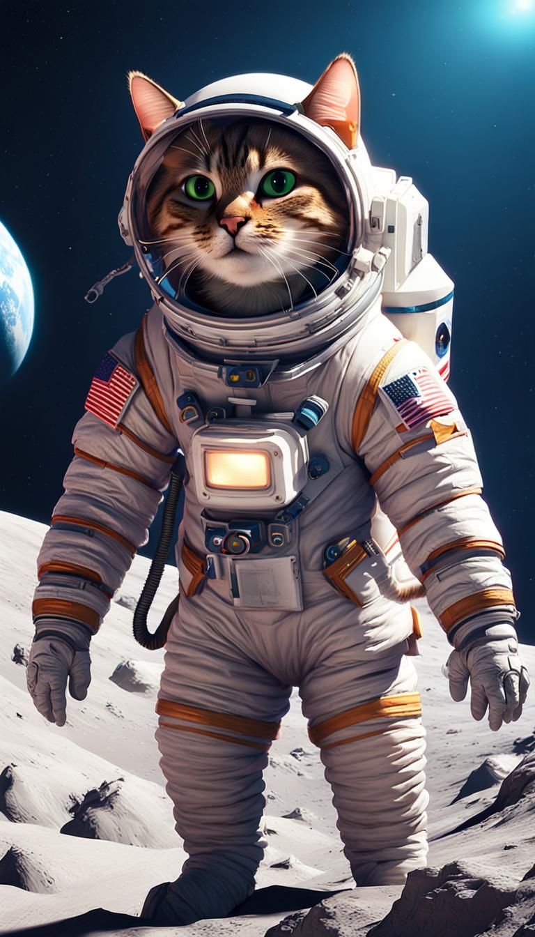 Tabby Cat Spacewalk on the Moon as 3D Art