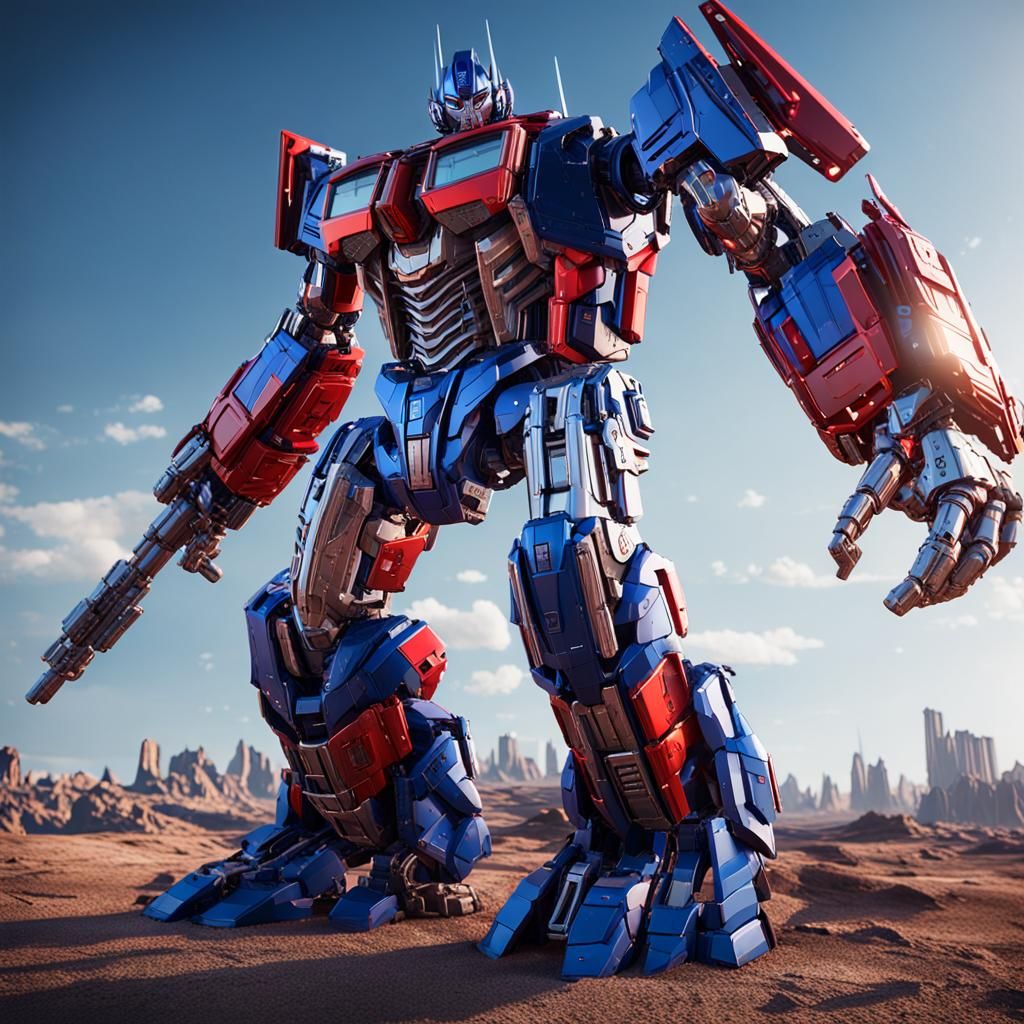 Optimus Prime Rendered with Polished Metal in Sci-Fi Style