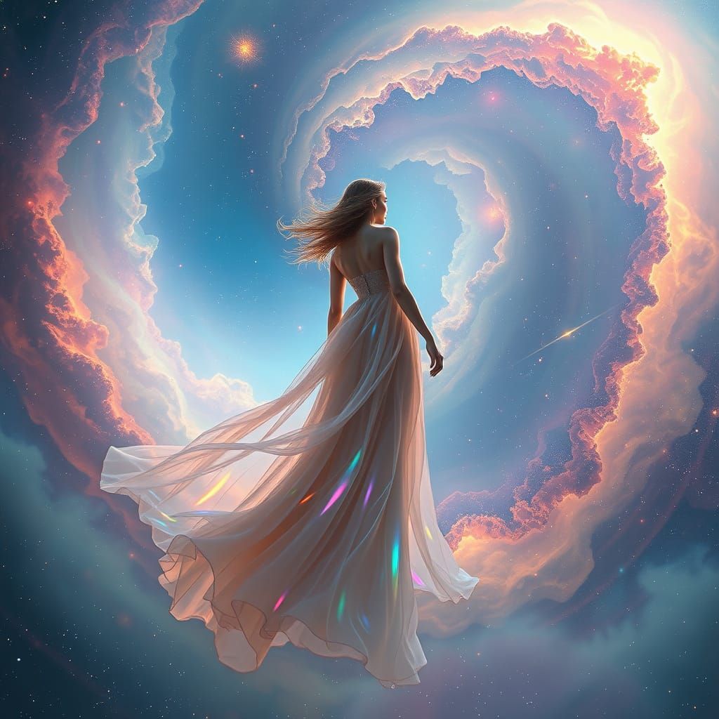 Ethereal Goddess Surrounded by Cosmic Aurora Lights