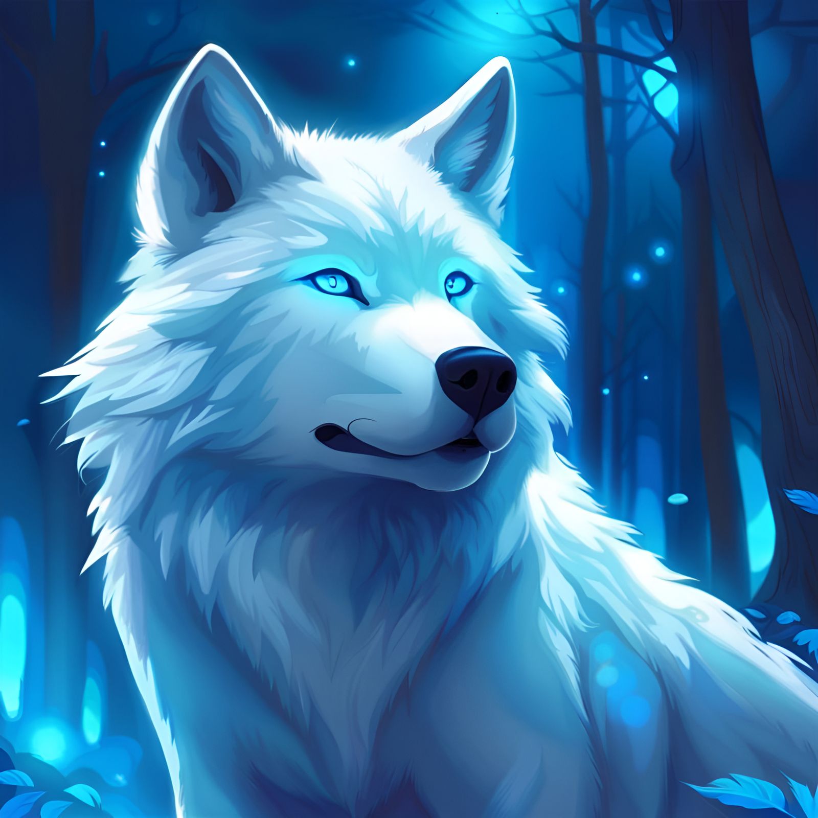 Cute Bright Blue and White Wolf