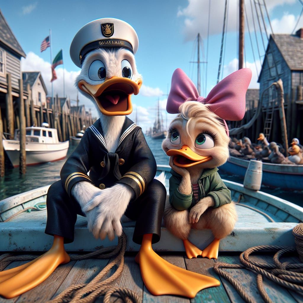 Cartoon Duck and Girl Fishing: Inventive Realism