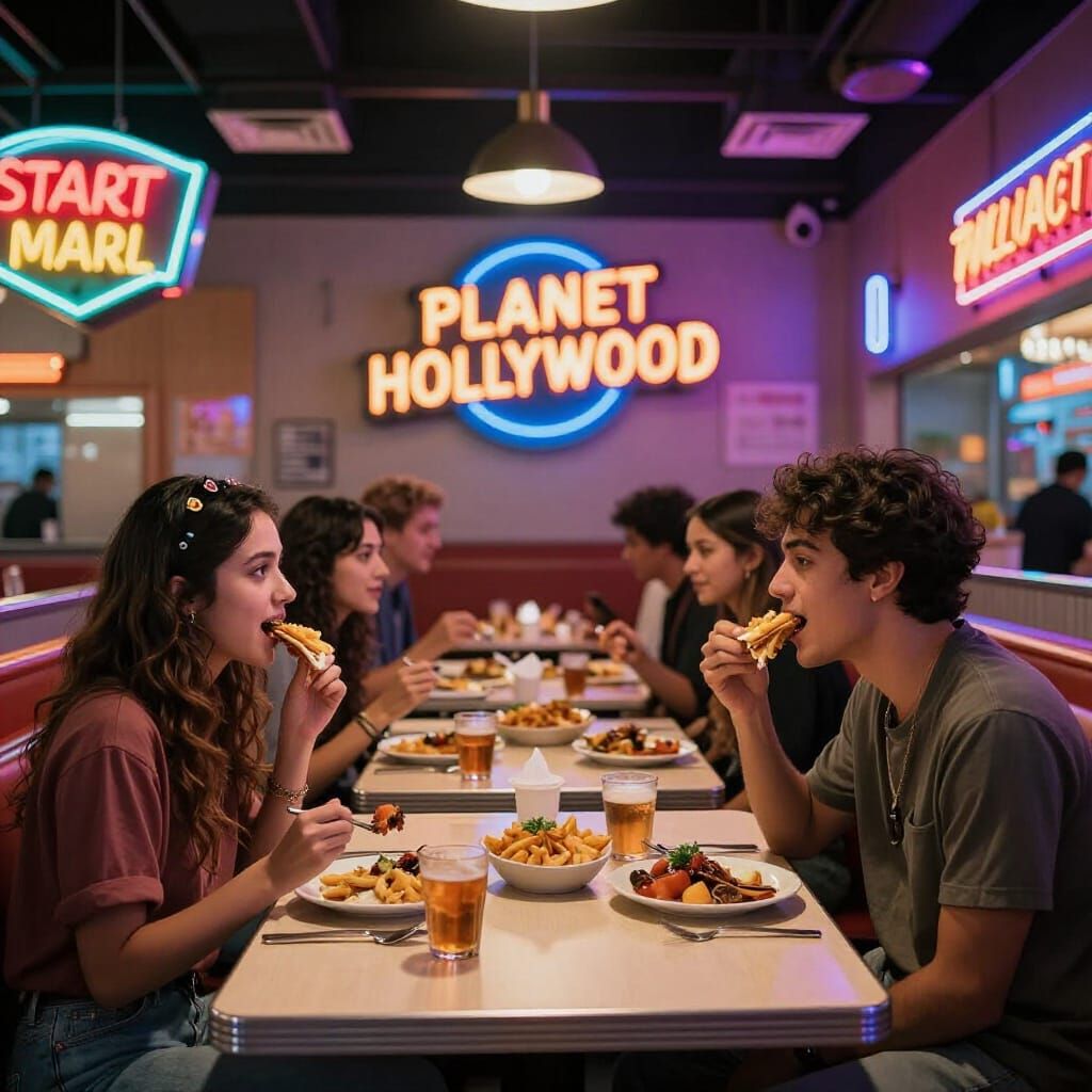 Celebrities Dine at Planet Hollywood with Neon Glow