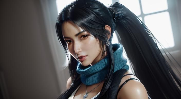 Intricate and Detailed (front close-up portrait) of beautiful Rinoa Heartily from Final Fantasy VIII