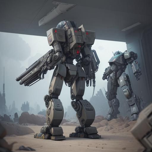 Futuristic Mech with Grenade Launcher in Sci-Fi Style