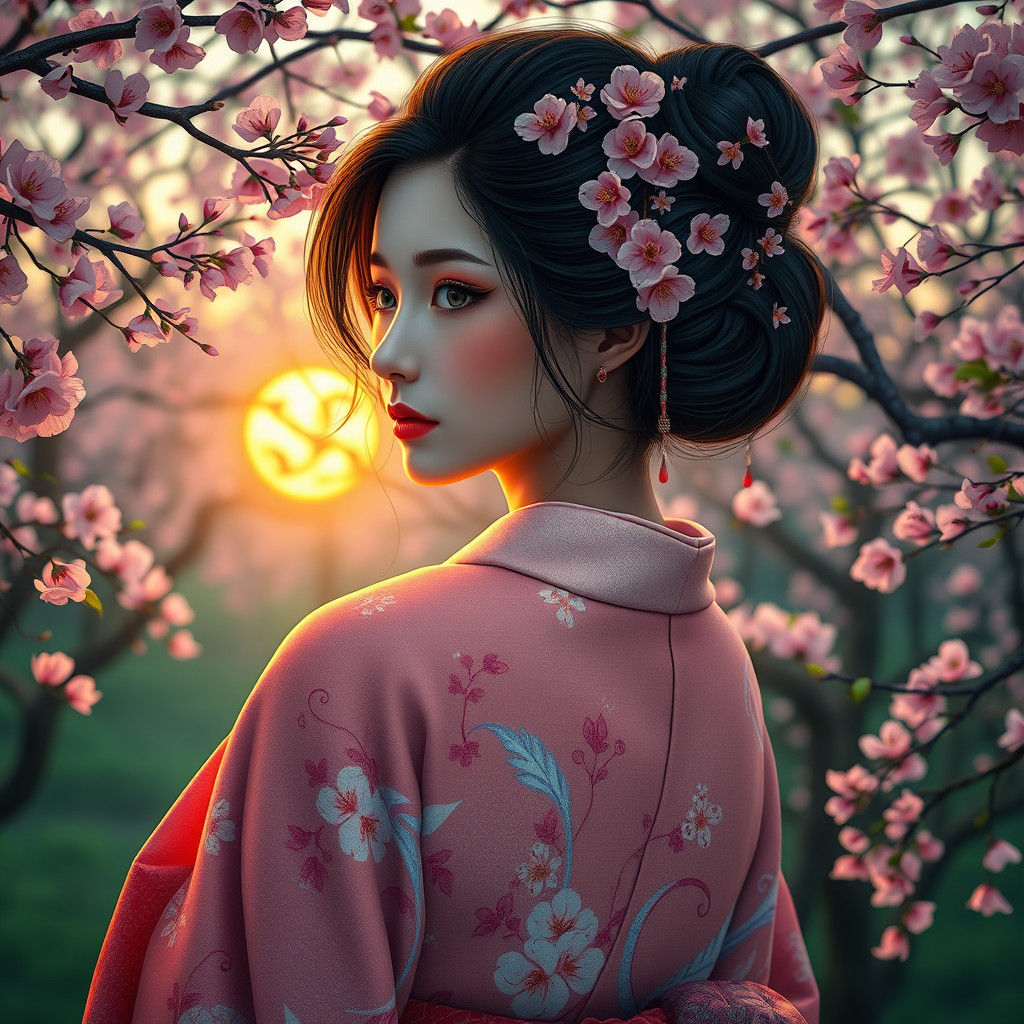 Cherry Blossom Kimono: Surreal Japanese Fantasy Art