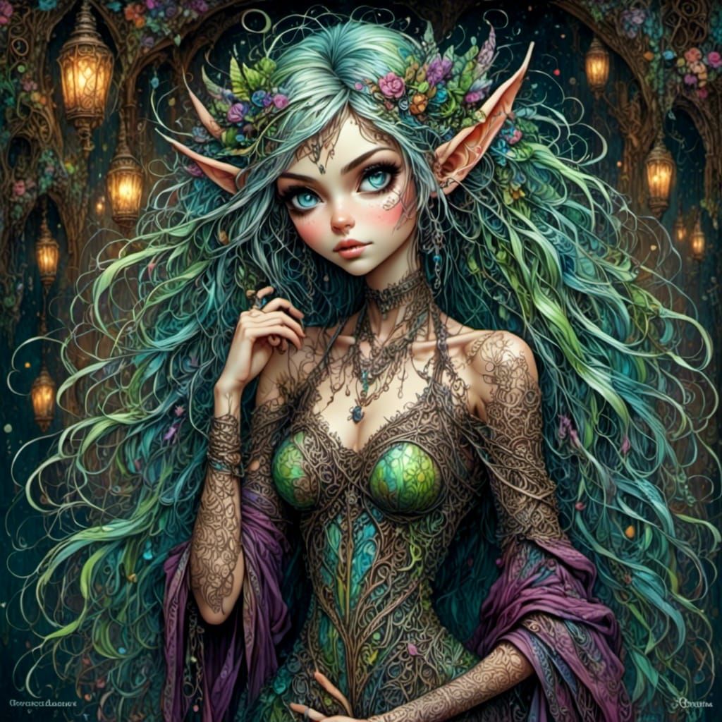 Elven Rogue with Goblin in Dreamscape: Oil Painting