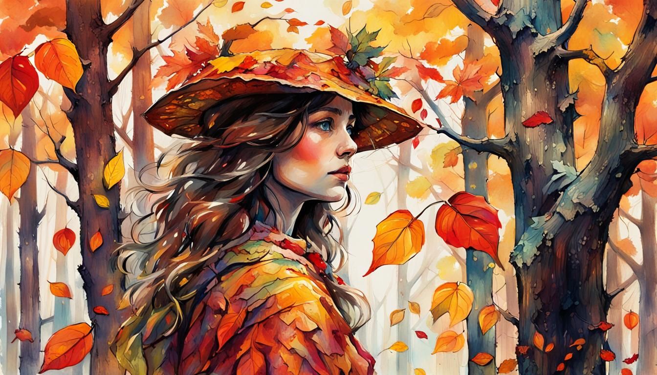 Autumn Forest Woman: Whimsical Fantasy Illustration