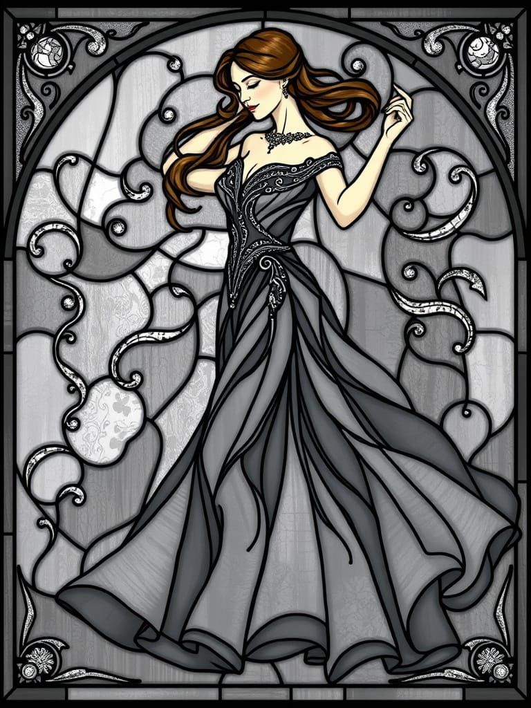 Art Nouveau Stained Glass Ballroom Dress Design