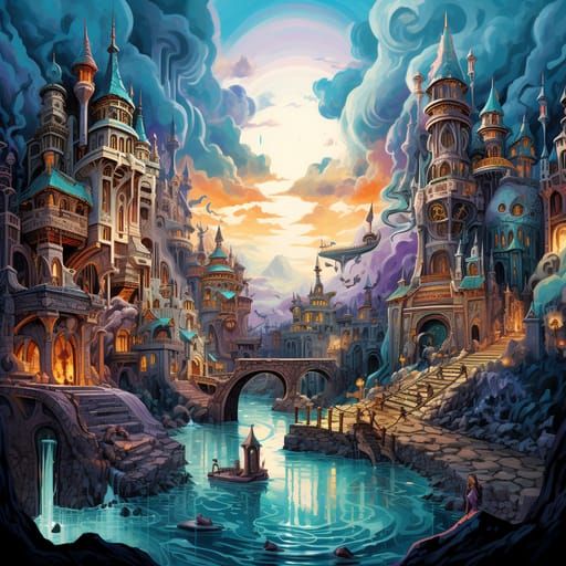 Lucifer's City: Ethereal Metallic HD Wallpaper Art