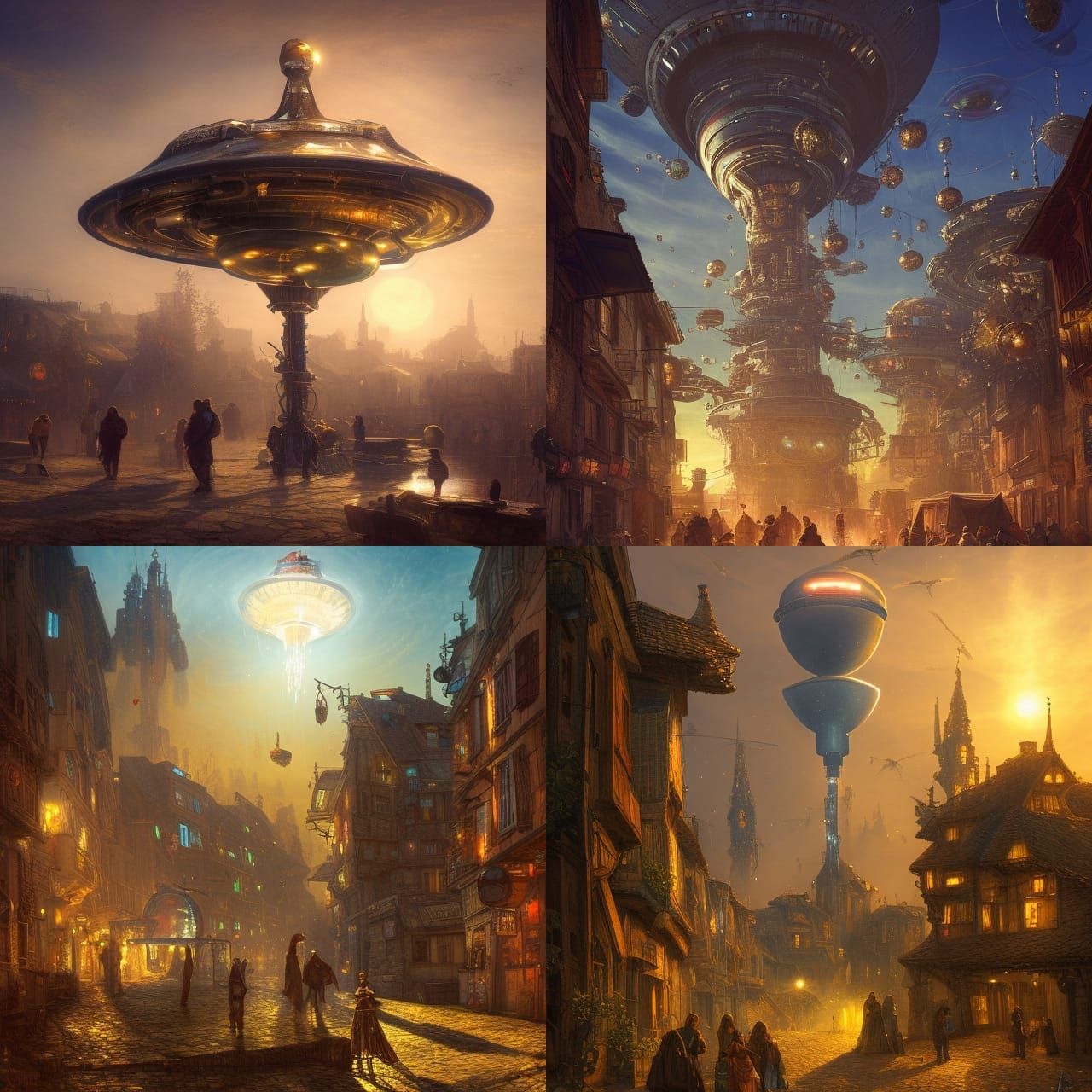 Cyberpunk UFO Lands in Medieval Village