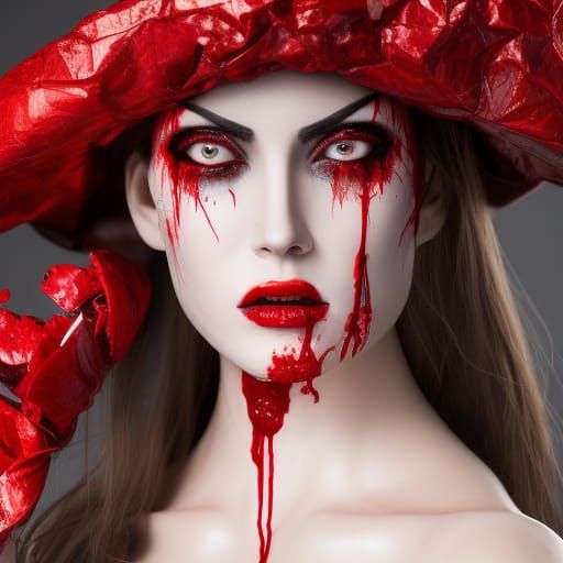 Creepy Girl with Bloody Eyes in Hyperrealistic Style