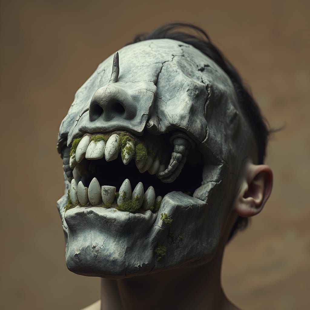 Weathered Stone Jaw in Earthy Dreamscape