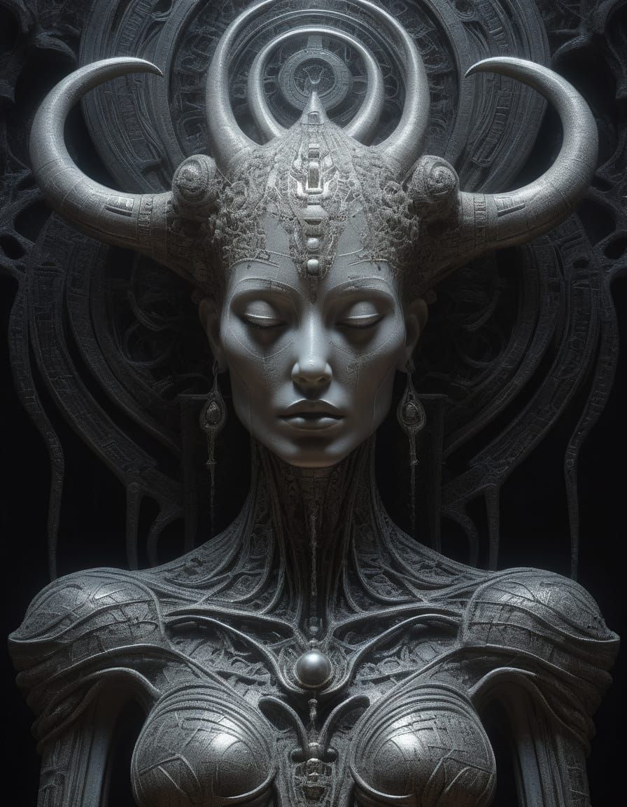 Mystical Icon in Pointillist Fantasy Art