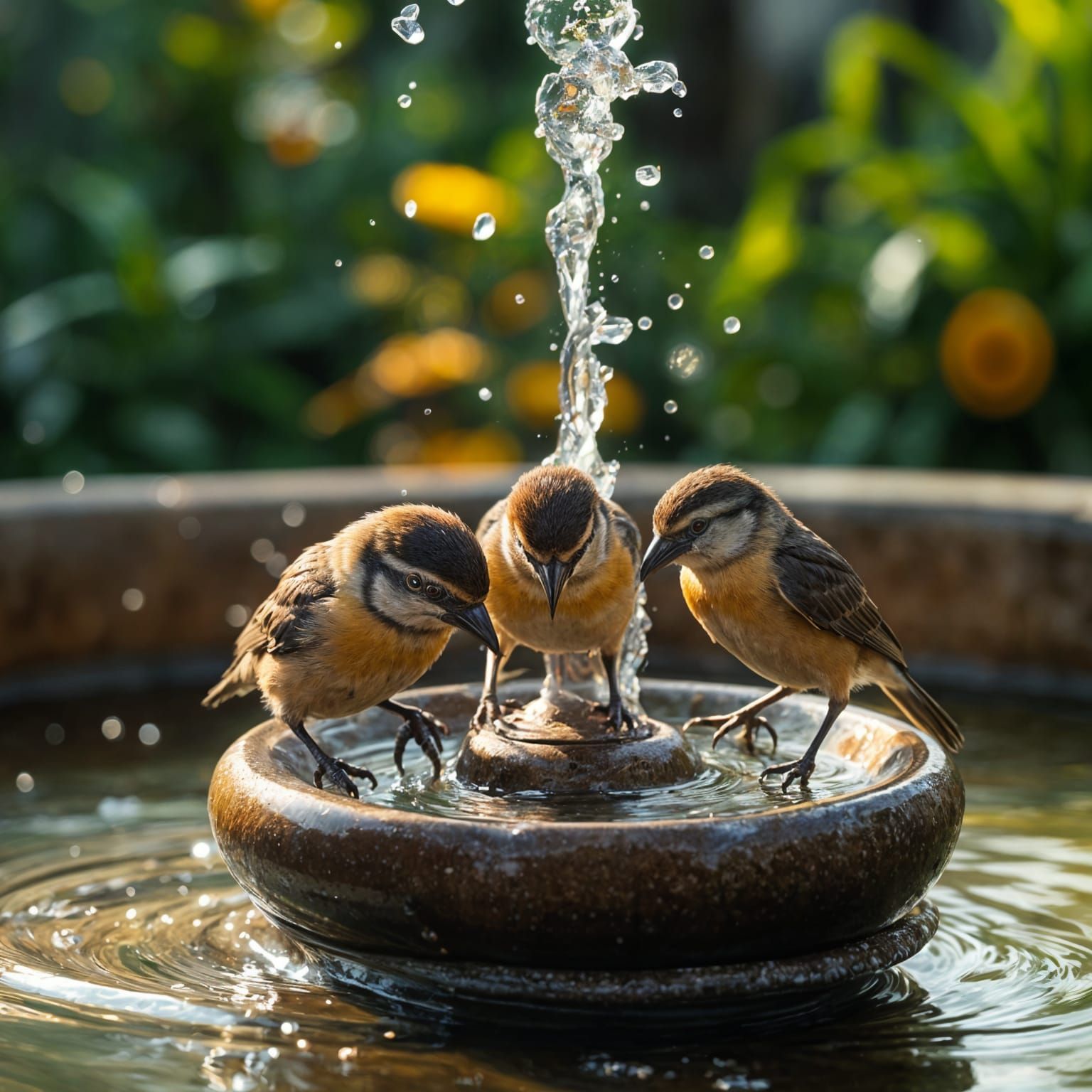 Birds Drinking: Cinematic Photography, Sharp Focus