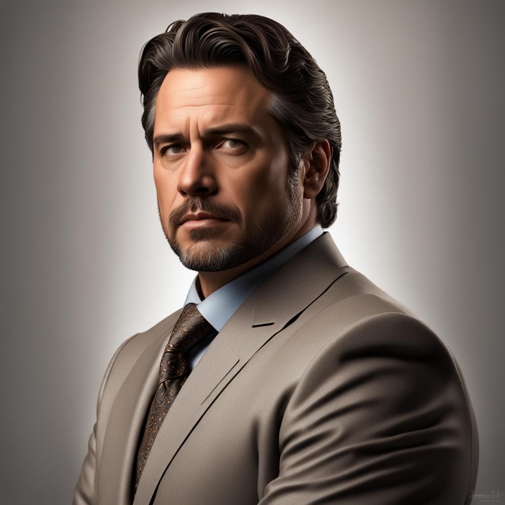 Attractive Hispanic Man Portrait in Hyperdetailed Digital Ar...