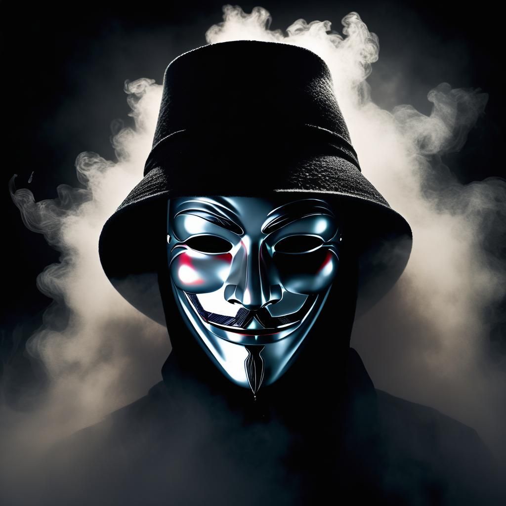 Shadowy Figure in Guy Fawkes Mask: Hyperrealistic Concept Ar...