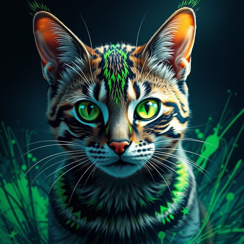 Cat in Vibrant Cyberpunk Graffiti Portrait