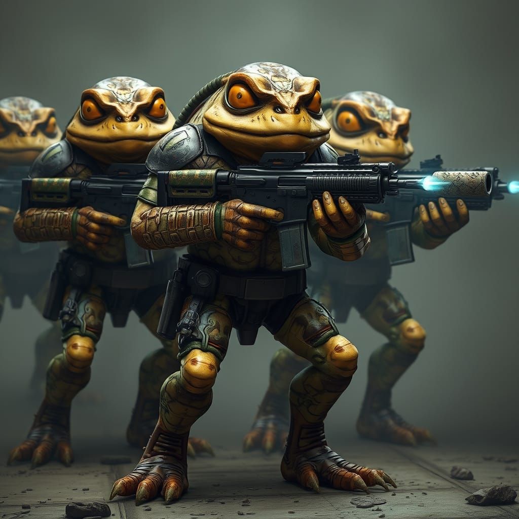 Cybernetic Toad Warriors Stand at Attention