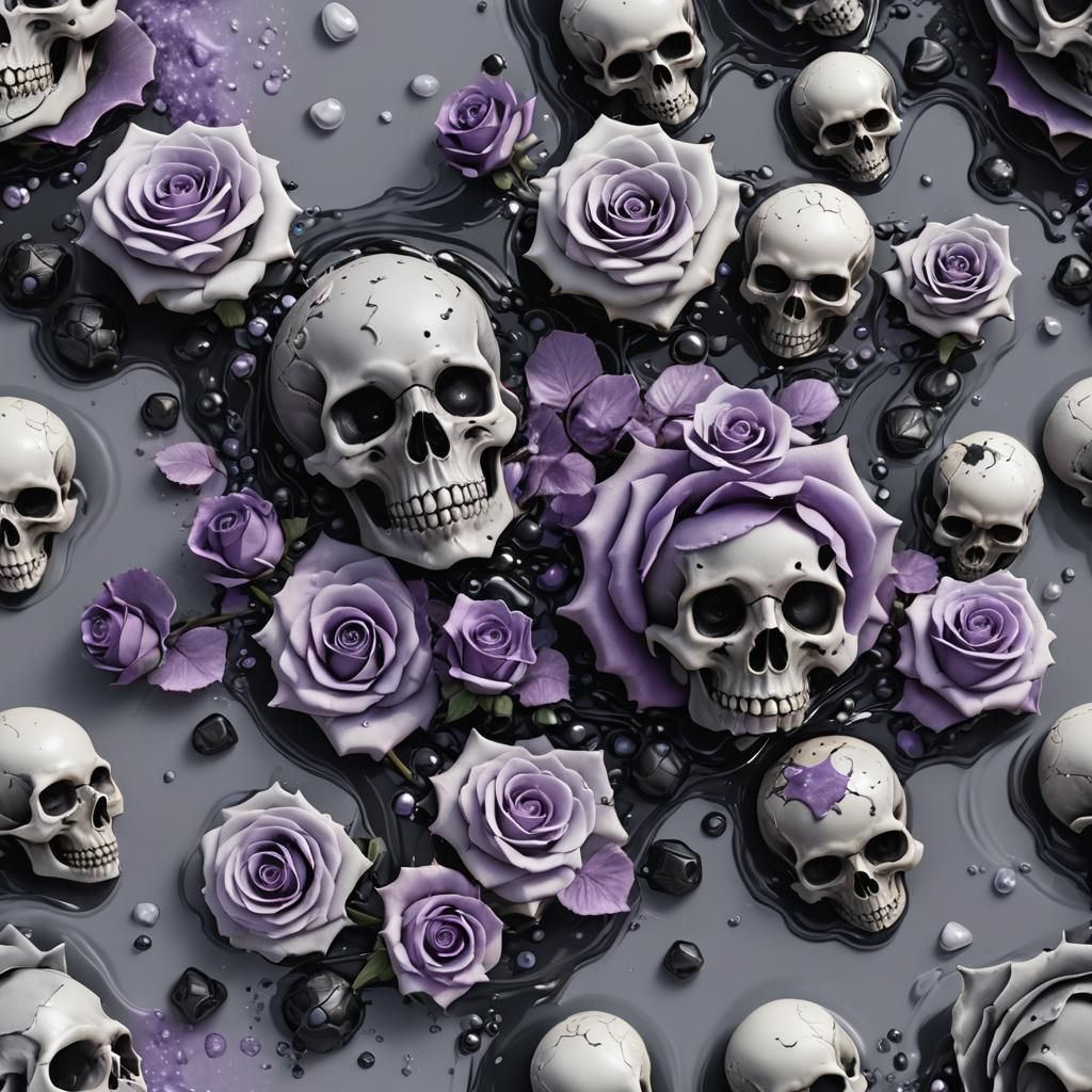 Grey, White, and Lavender Sugar Rose with Skulls