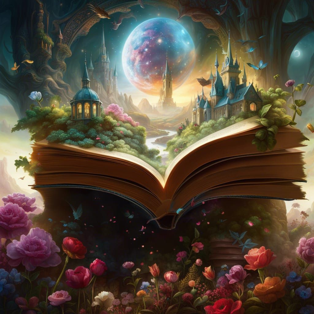 Fantasy Wonderland Inside Open Book: Digital Illustration