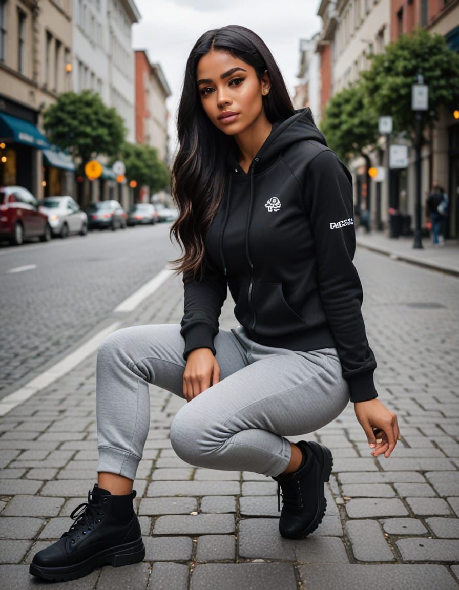 Athletic Woman in Hoodie and Stilettos