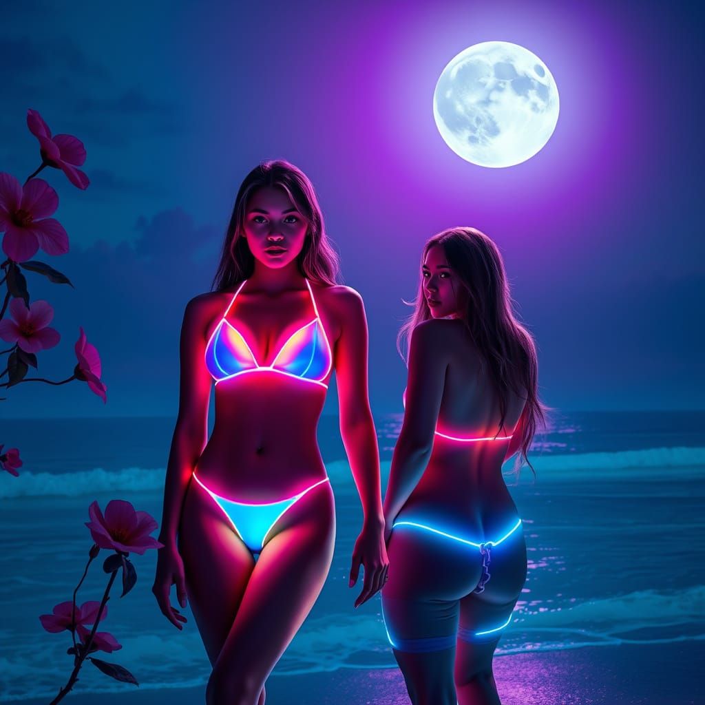 Neon Goddesses Bask under the Lunar Glow
