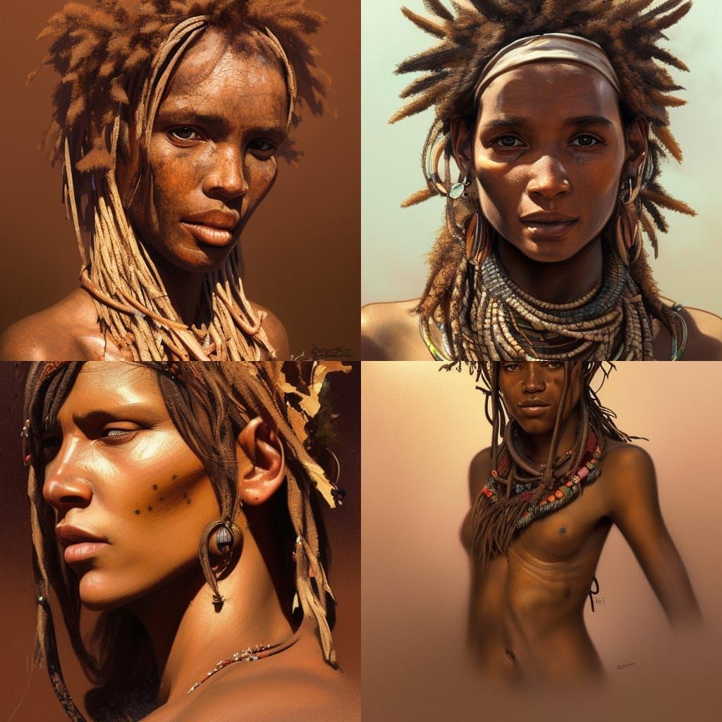 Striking Portrait of Bushman Woman in Kalahari Desert