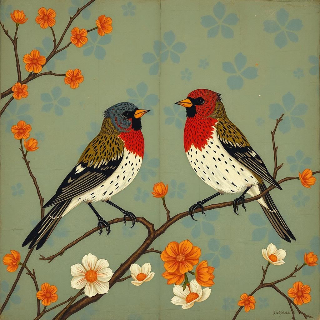 Birds in Art Nouveau Expressionist Style