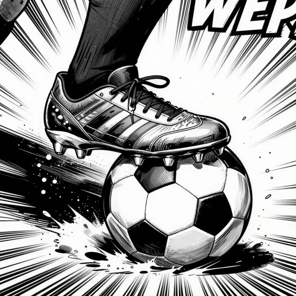 Soccer Boot Crushing Ball in Comic Style