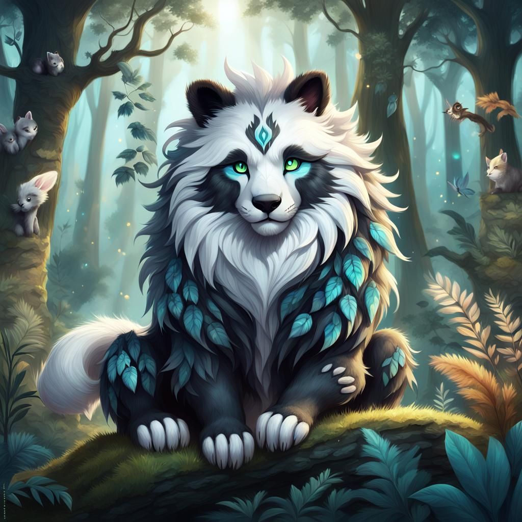 Enchanting Hybrid Creature in Mystical Forest, Digital Art