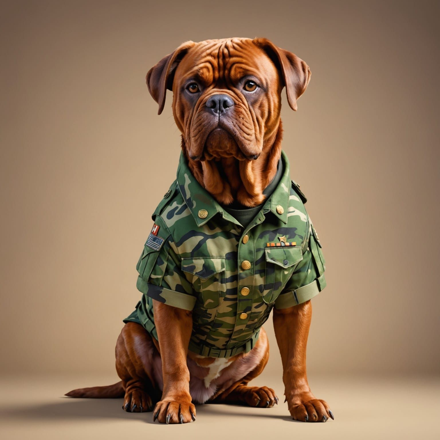 French Mastiff in Camo: 3D Rendered Concept Art
