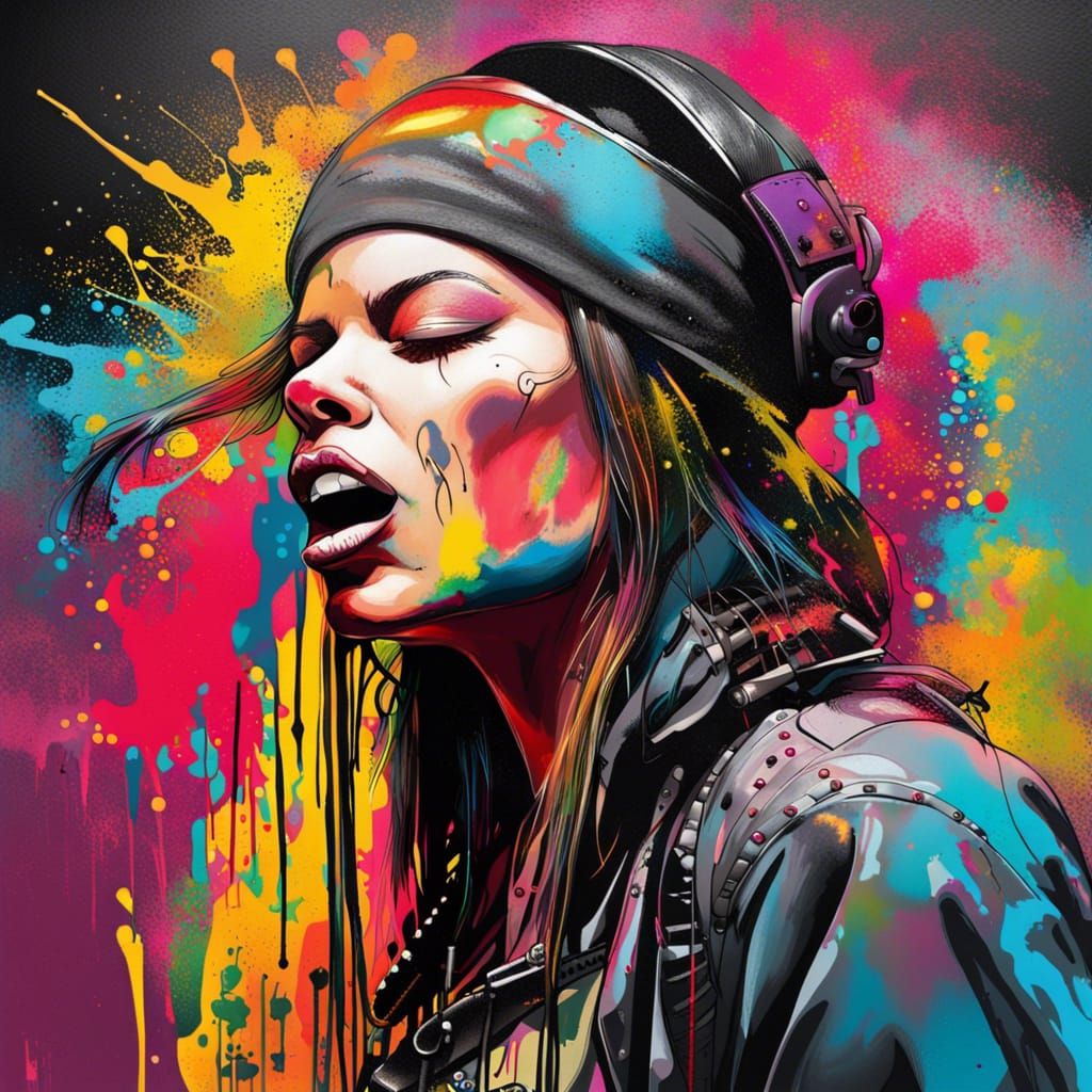 Heavy Metal Singer in Graffiti Splash Art