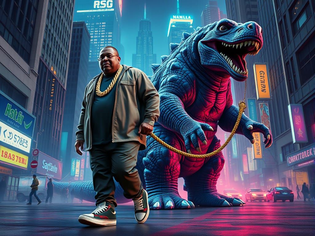Hip-Hop Mogul Strolls Through Dystopian City with Towering K...