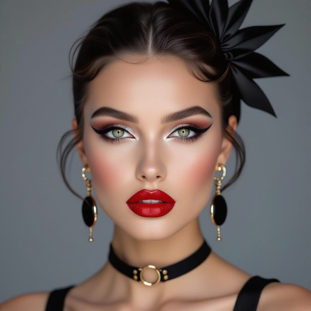 Woman's Studio Portrait with Bold Makeup & Avant-Garde Style