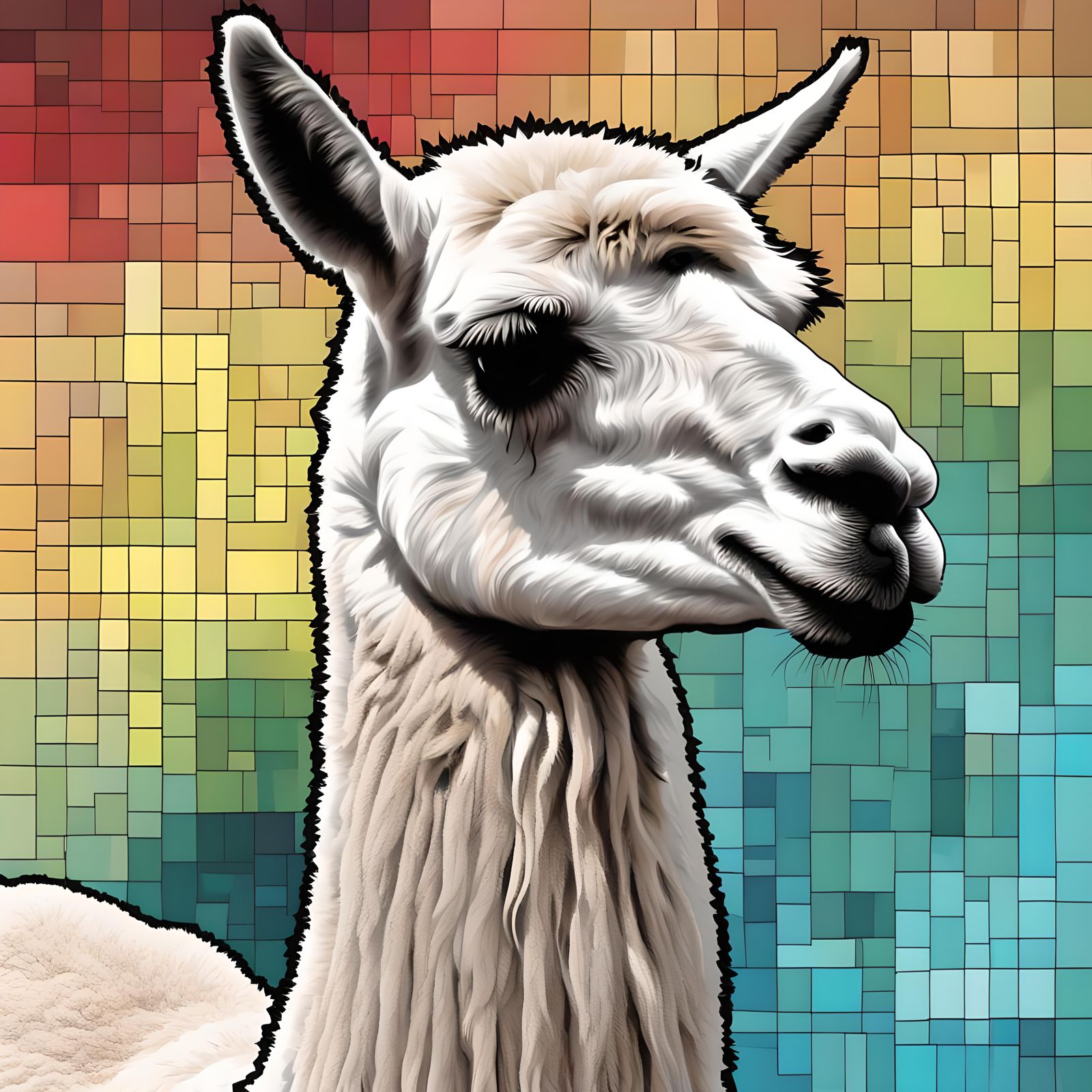 Llama in Selective Color Mosaic Style