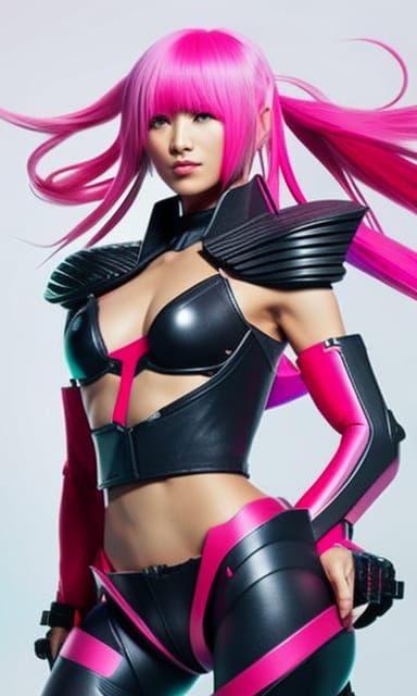 Cyberpunk Muscle Warrior in Red Exosuit: Anime Portrait