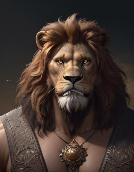 anthropomorphic lion man with massive muscular muscle ,8k resolution concept art portret from front realistic face
