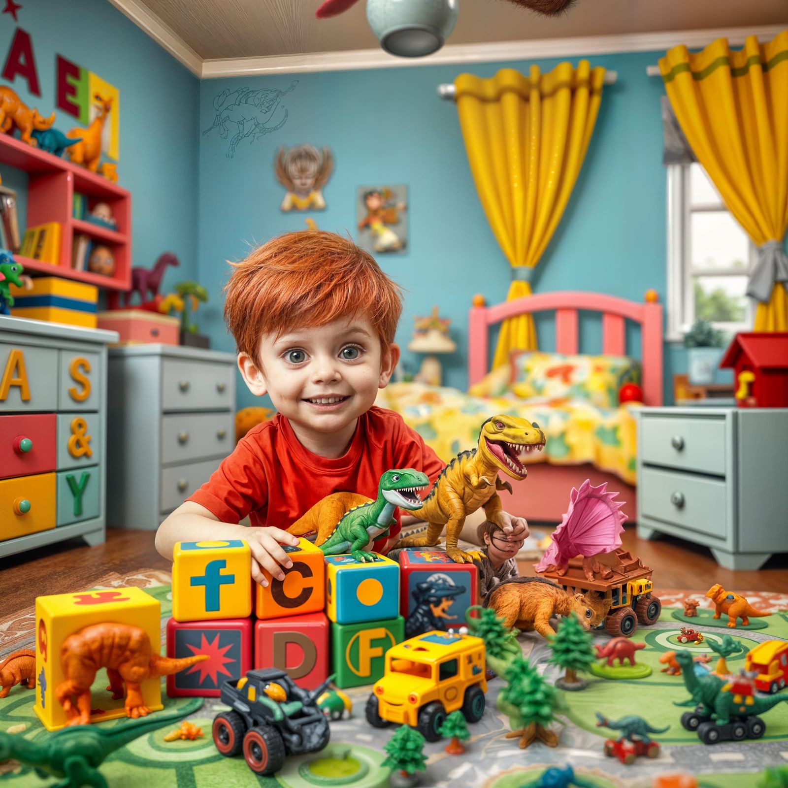 Boy's Dinosaur Bedroom with Alphabet Blocks