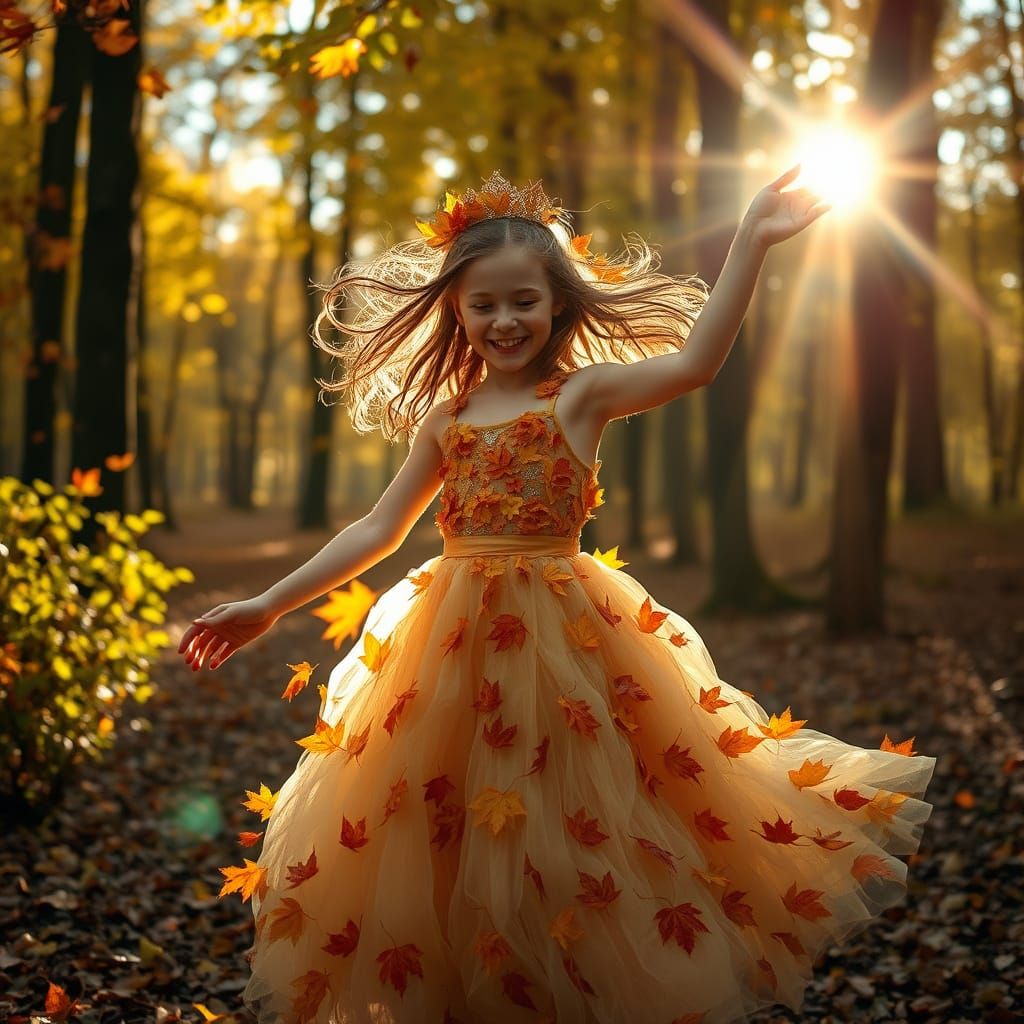 Queen of Autumn: Ethereal Forest Dance in Vibrant Light