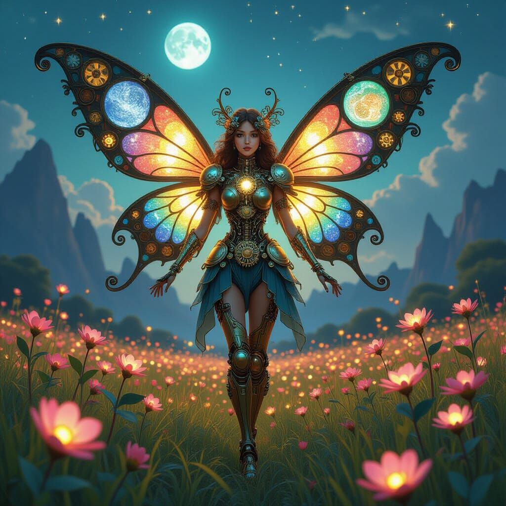 Clockwork Fairy on Alien World, in Art Nouveau Style