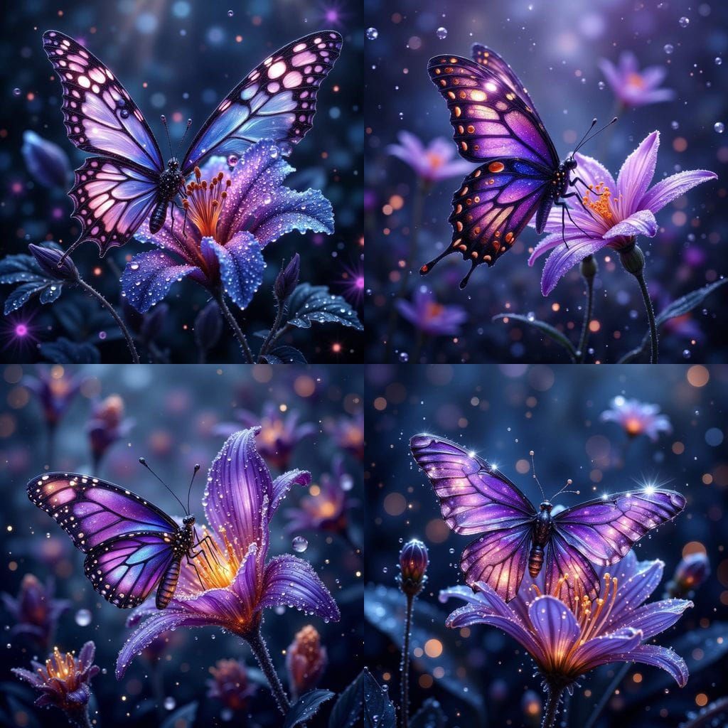 Bioluminescent Butterfly on Daylily in Digital Art Style