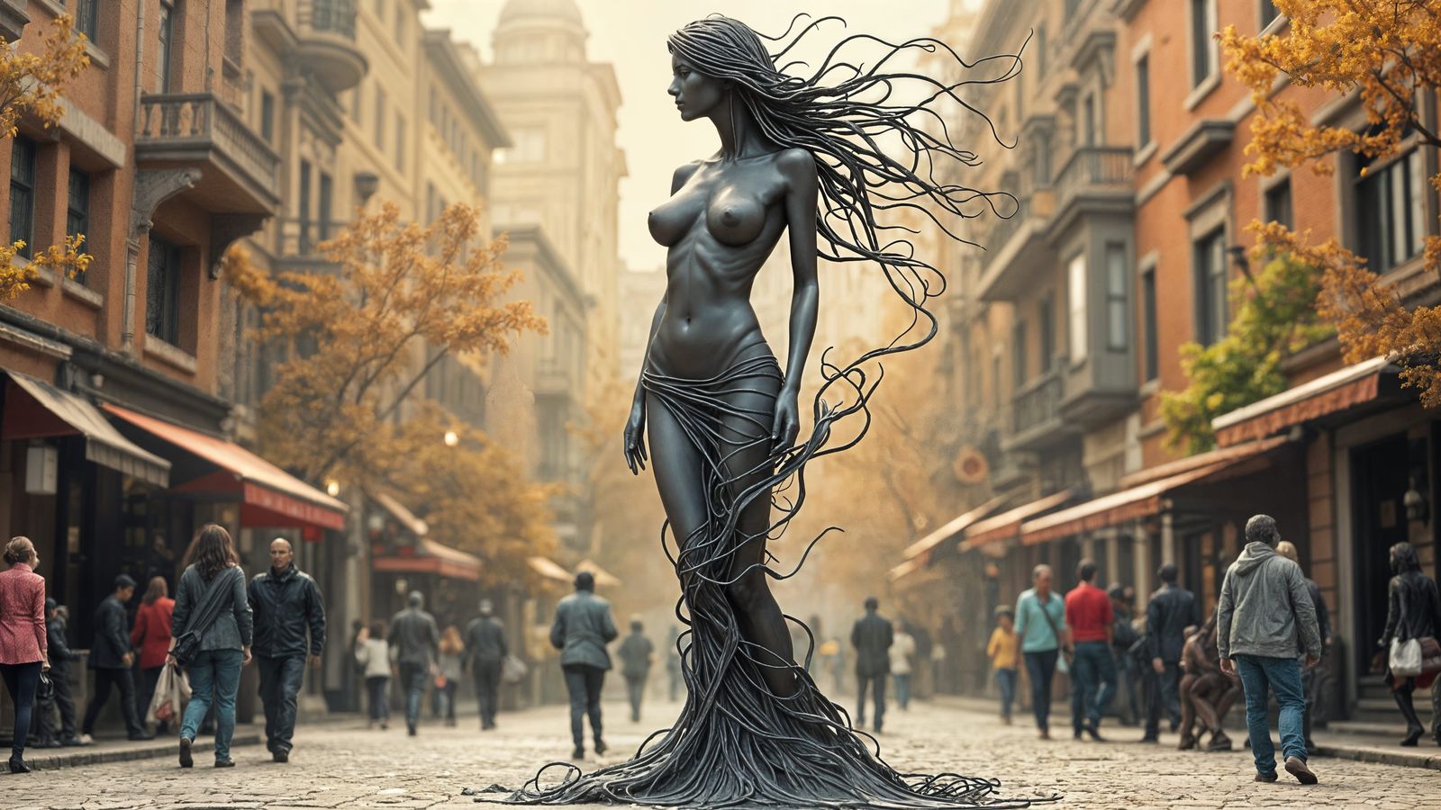 Sensual Abstract Statue in Town Center in Dali Style