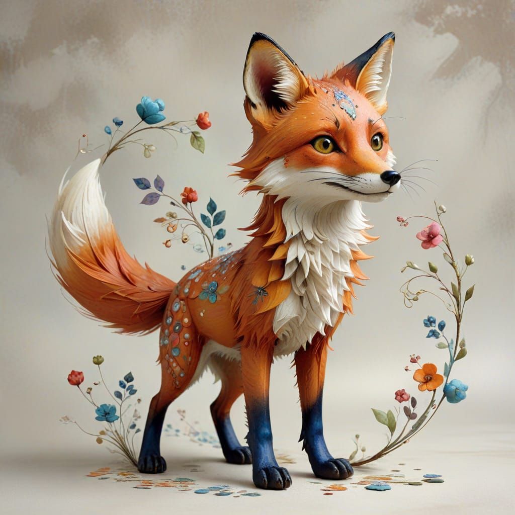 Playful Fox in Watercolor Style