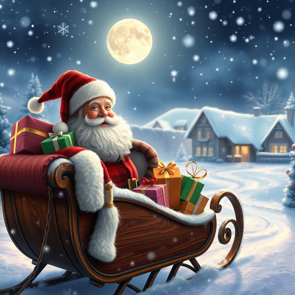 Santa Claus Delivers Gifts in Winter Wonderland