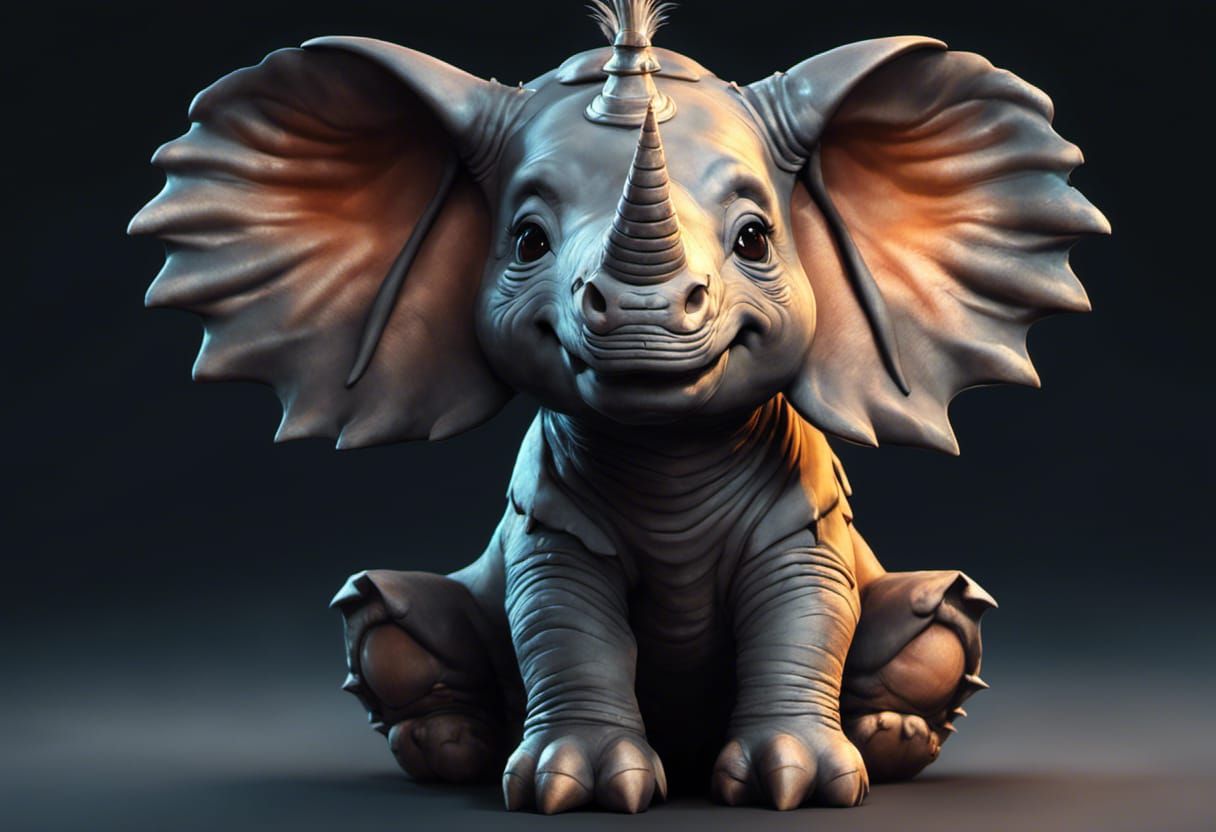 Cute Chibi Rhino in Fantasycore Style