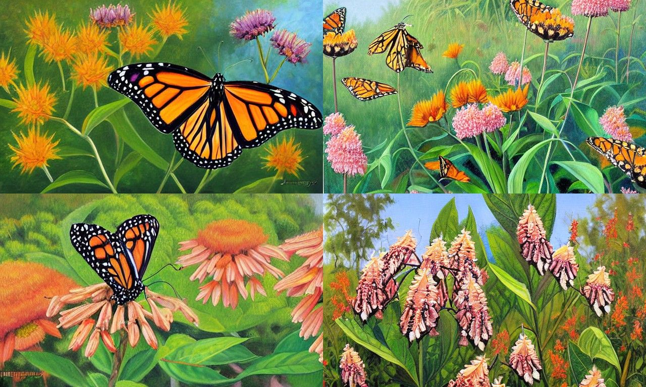 Monarch Butterfly in Milkweed Garden Oil Painting