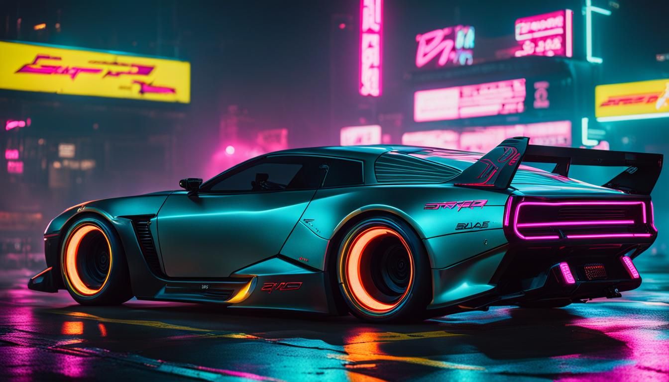 Cyberpunk Drift Car in Neon Cityscape