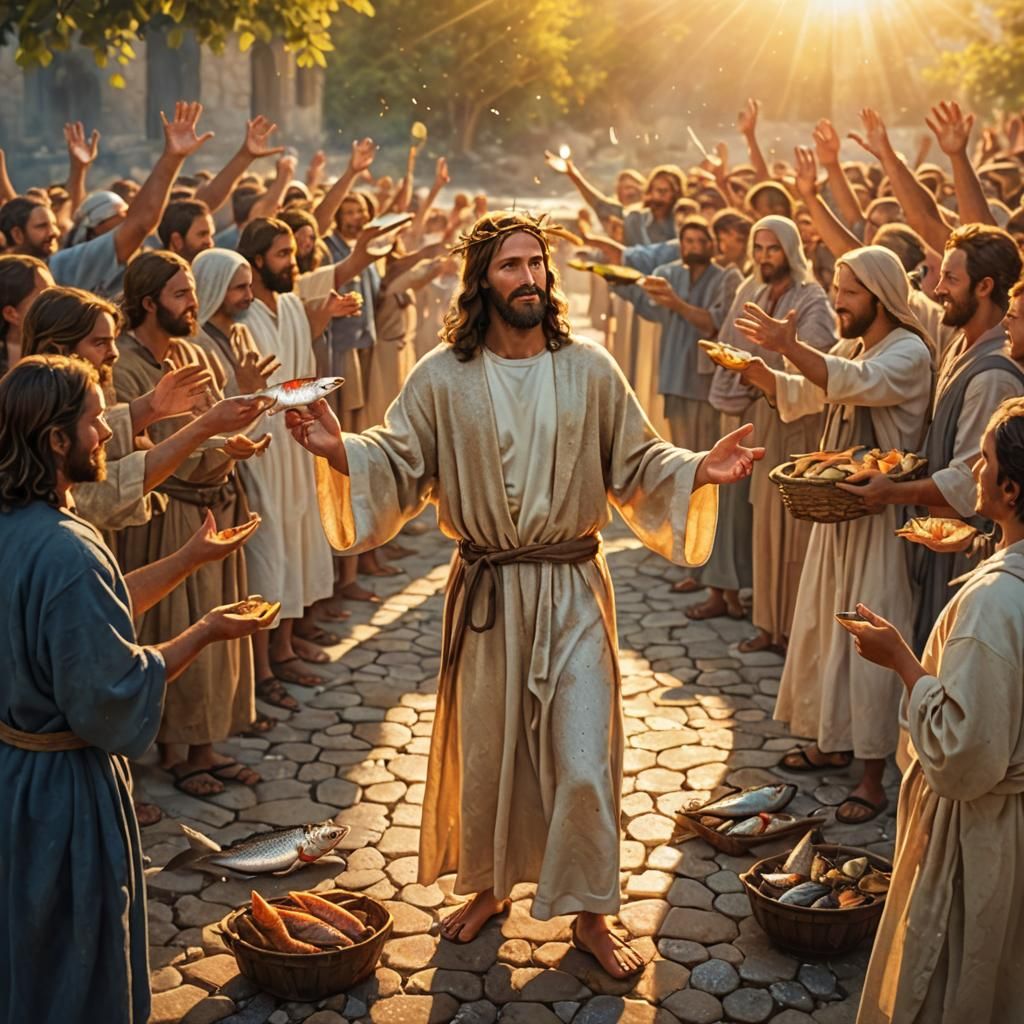 Jesus Holding Fish in Hyper-Realistic Digital Art