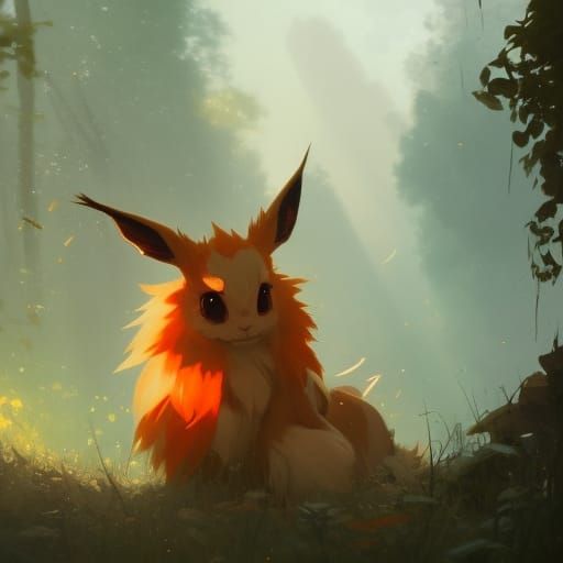 Hyperdetailed Eevee Concept Art in Orange and Teal